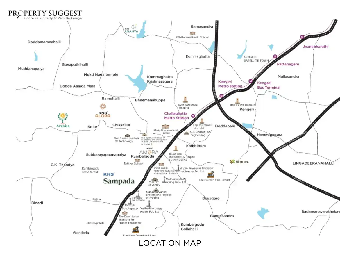 Kns Sampada Location map showing location connectivity of Hejjala, Mysore Road, Bangalore.