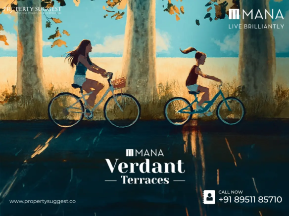 Aerial view of Mana Verdant Terraces residential towers in Carmelaram, Sarjapur Road, Bangalore featuring high-rise apartments surrounded by greenery and a developed by Mana Projects.