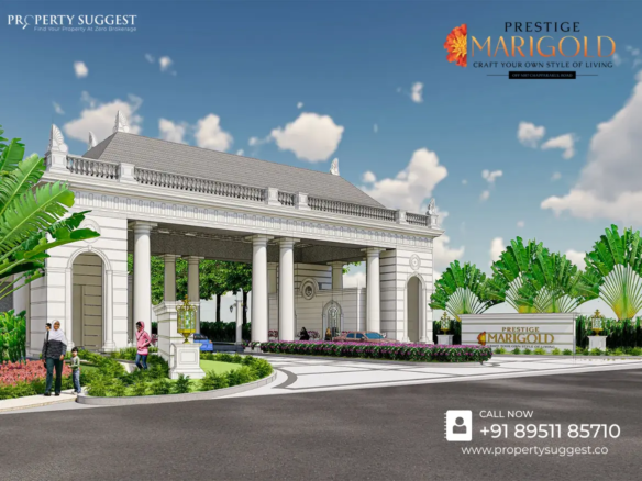 An aerial view of Prestige Marigold Phase 2 in Bettenahalli, Doddaballapur Road, Bangalore a vibrant Premium Residential Plots by Prestige Group Bangalore.