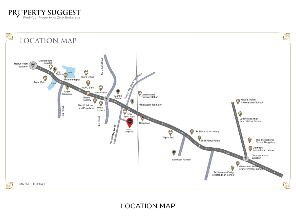 Sobha Altair Location map showing location connectivity of Carmelaram, Sarjapur Road, Bangalore.
