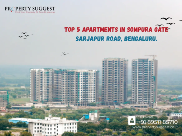 An aerial view of Top 5 Apartments in Sompura Gate Sarjapur, with several high-rise apartments buildings in Sarjapur, Bengaluru.