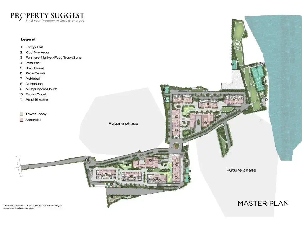 Assetz Codename Micropolis - Assetz Mizumi Reserve master plan showing layout of towers, green spaces, clubhouse, and amenities in Kudlu, Off Hosa Road, Bangalore.