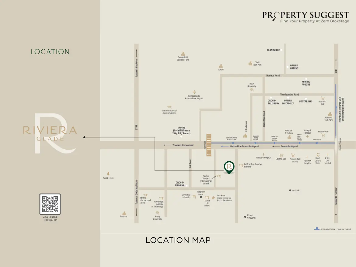 Goyal Riviera Glade Location map showing location connectivity of Bettahalasur, Airport Road, Bangalore.