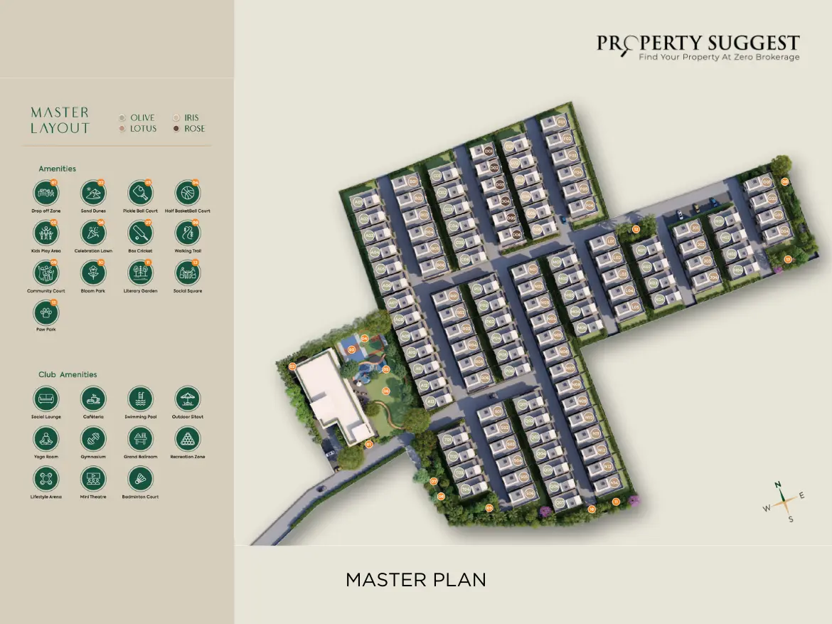 Goyal Riviera Glade master plan showing layout of towers, green spaces, clubhouse, and amenities in Bettahalasur, Kempegowda International Airport Road, Bangalore.