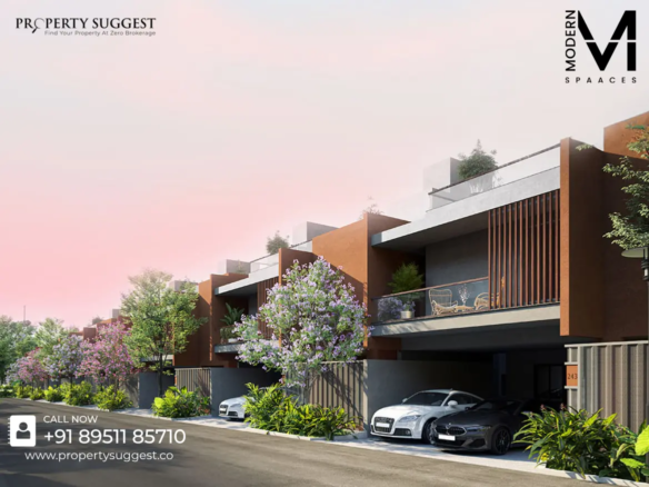 Aerial view of Modern Spaaces Soulace residential villas in Sarjapur Road Sompura Gate Kada Agrahara Road Bangalore featuring luxury villas surrounded by greenery and a developed by Modern Spaaces.