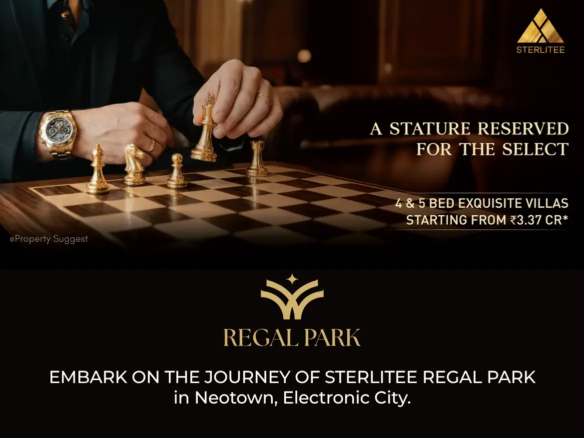 Aerial view of Sterlitee Regal Park residential villas in Hulimangala Neotown Electronic City Bangalore featuring luxury villas surrounded by greenery and a developed by Sterlitee Developers.