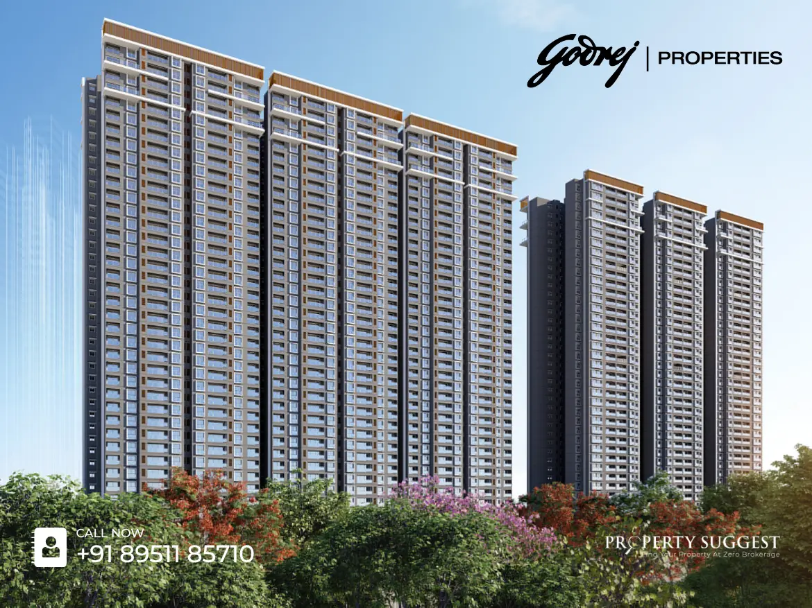 Aerial view of Godrej Vanantara residential towers in Bannerghatta Road Hommadevanahalli Bangalore featuring high-rise apartments surrounded by greenery and a developed by Godrej Properties.