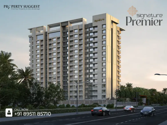 Aerial view of Signature Premier residential towers in Gunjur Mugalur Road off Sarjapur Road Bangalore featuring high-rise apartments surrounded by greenery and a developed by Signature Dwellings.