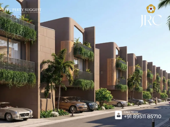 Aerial view of JRC Kanso residential villas in Sarjapura-Attibele Road Bangalore featuring luxury villas surrounded by greenery and a developed by JRC Projects.