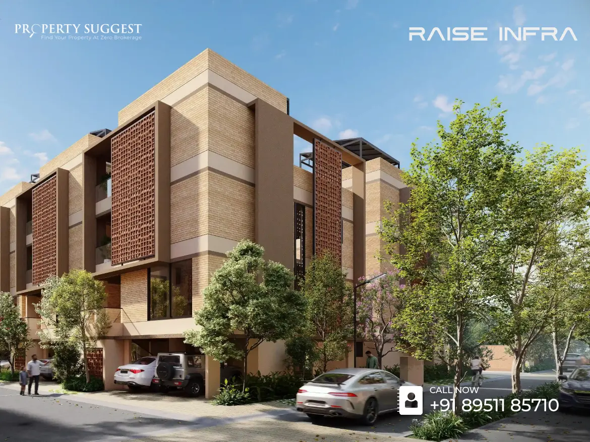 Aerial view of The Chimes by Raise Infra residential villas in Chikka Thirupati Road, Gudigattanahalli, Sarjapur Bangalore featuring luxury villas surrounded by greenery and a developed by Raise Infra.
