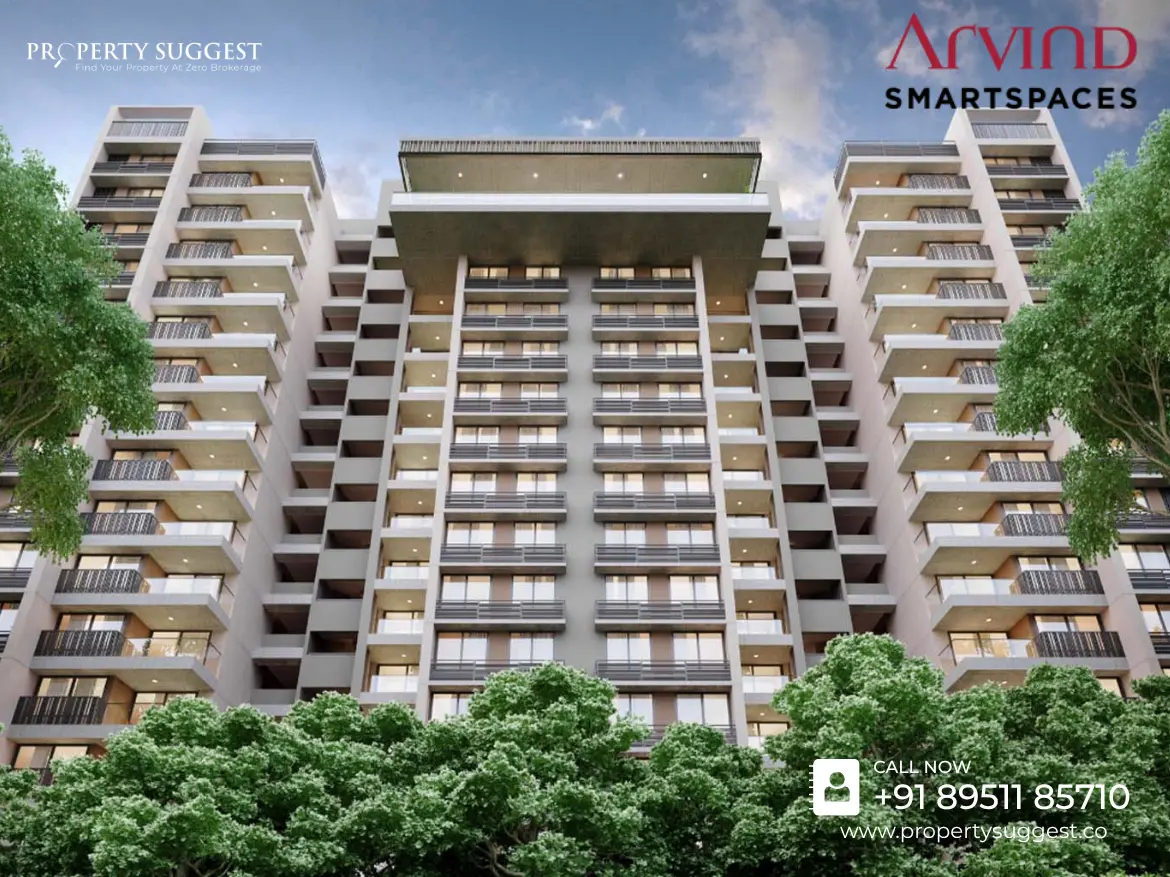 Aerial view of Arvind Sylva residential towers in Sarjapur Main Road Kodathi Bangalore featuring high-rise apartments surrounded by greenery and a developed by Arvind Smartspaces.