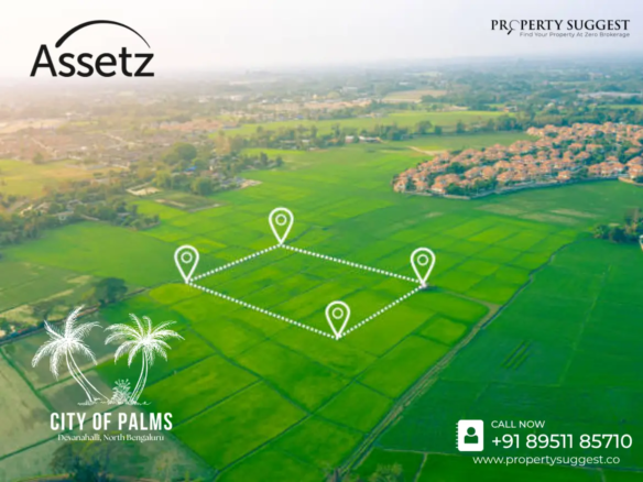 An aerial view of Assetz City Of Palms in Doddachimanahalli, Kundana, Devanahalli, Bangalore a vibrant Premium Residential Plots by Assetz Property Group.