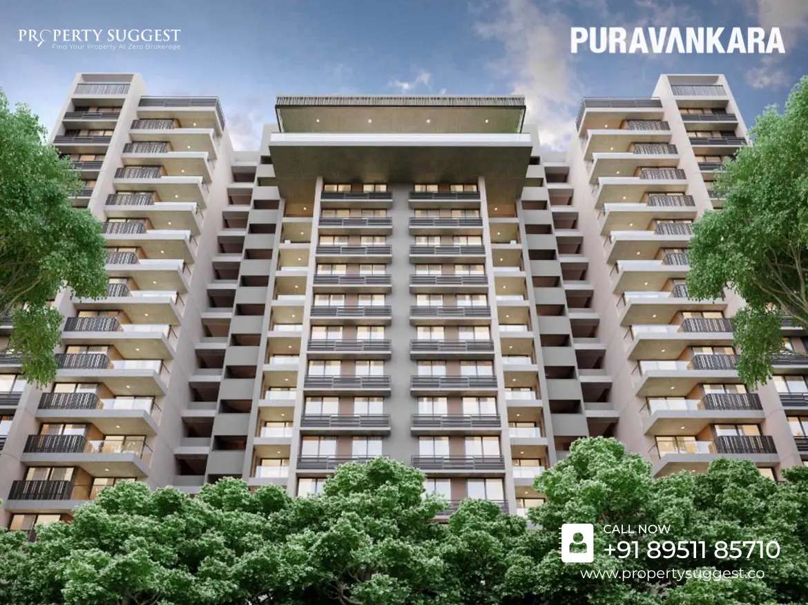 Aerial view of Purva Heritage residential towers in Kudlu Gate Hosur Road Bangalore featuring high-rise apartments surrounded by greenery and a developed by Puravankara Limited.