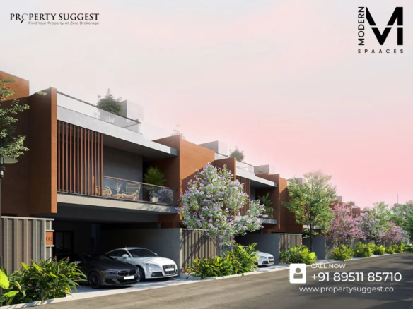 Aerial view of Modern Spaaces Urban Oasis residential villas in Sompura Gate Kada Agrahara Sarjapur Road Bangalore featuring luxury villas surrounded by greenery and a developed by Modern Spaaces.
