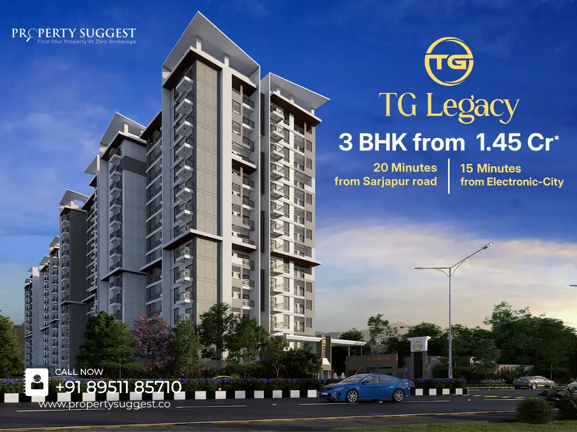Aerial view of T G AURA residential project in Thindlu Road, Sarjapura, Bangalore featuring low rise apartments surrounded by greenery and a developed by TG Developers (TG Prime Realty Private Limited).