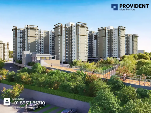 Aerial view of Provident Equinox 6 residential project in off Mysore Road-NICE Junction, Kengeri, Bangalore featuring high rise apartments surrounded by greenery and a developed by Provident Housing.